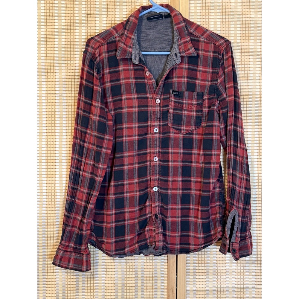 Vans Mens M Long Sleeve Button Up Shirt Flannel Tartan Plaid Preppy Streetwear